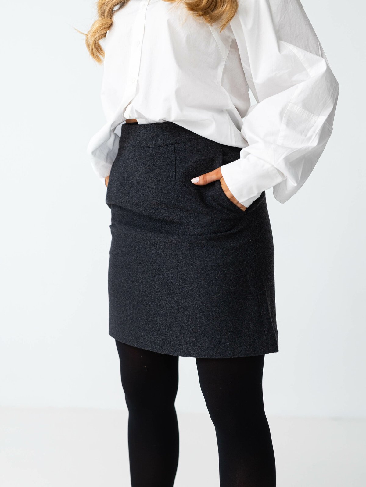 Selected Femme Mercy-Ula High Waisted Mini Wool Skirt Dark Grey Melange