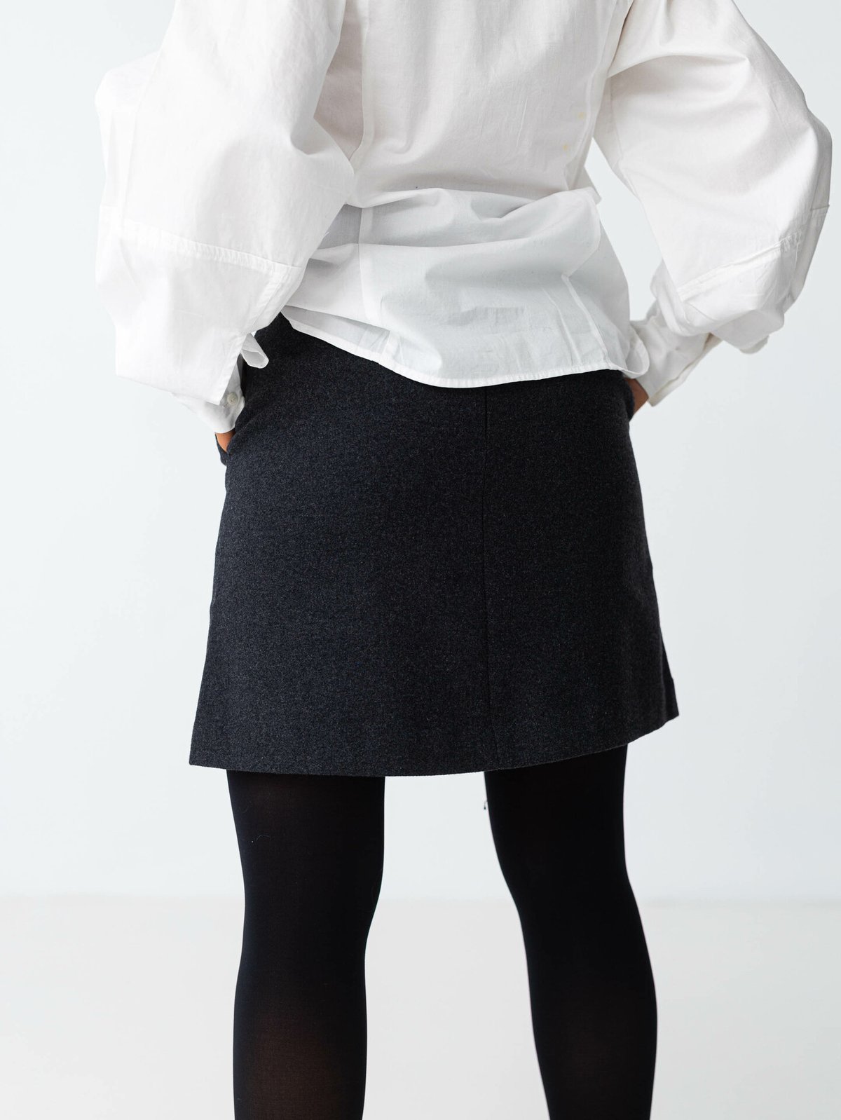 Selected Femme Mercy-Ula High Waisted Mini Wool Skirt Dark Grey Melange