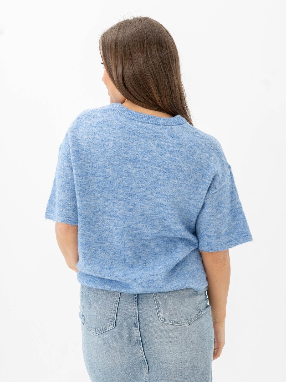 Selected Femme Maline-Liliana 2/4 Knit O-Neck Cornflower Blue Melange