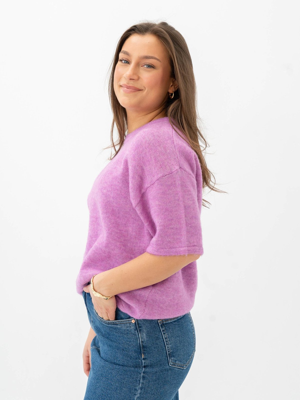 Selected Femme Maline-Liliana 2/4 Knit O-Neck First Bloom Melange