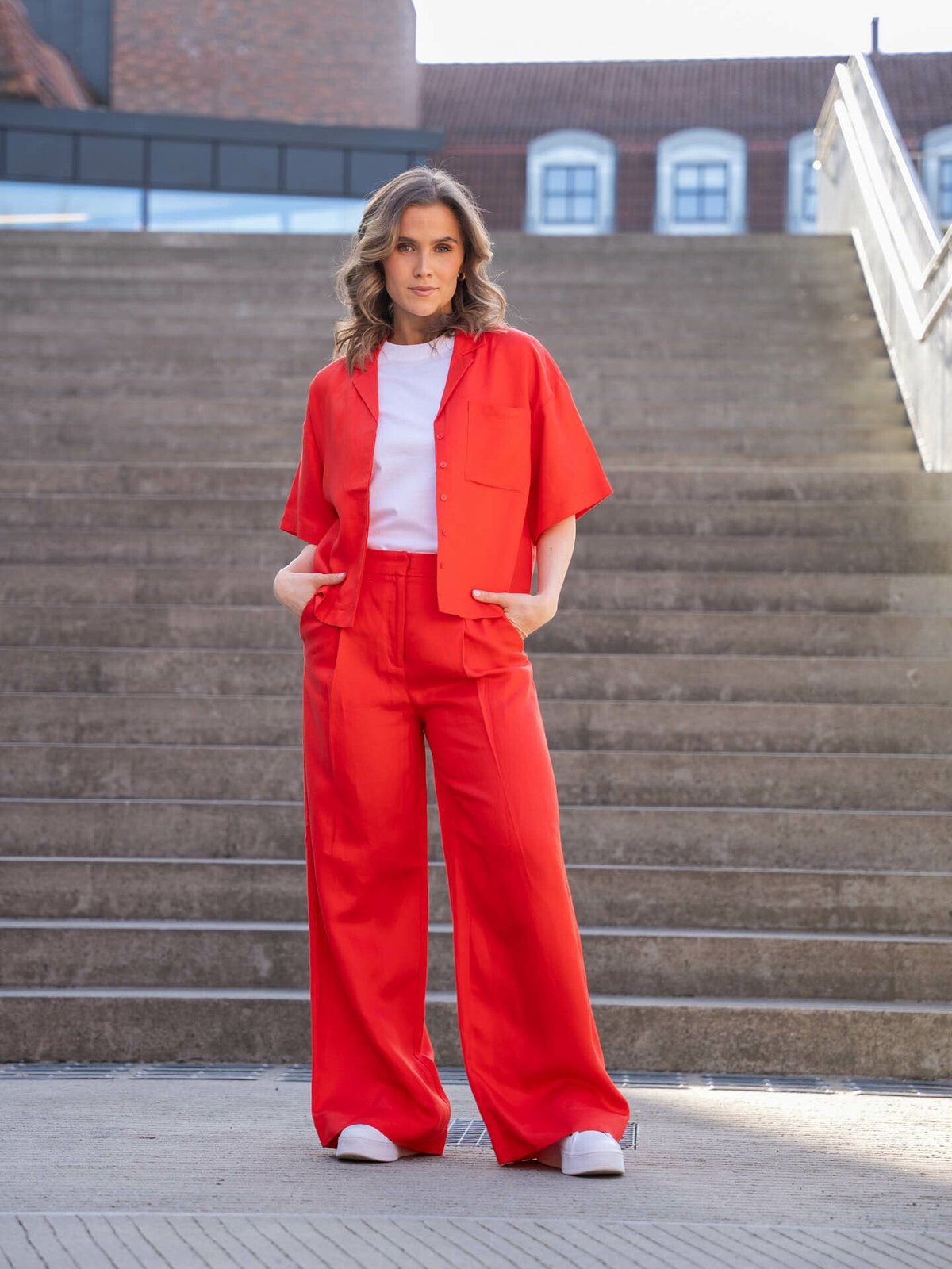 Selected Femme Lyra High Waist Wide Linen Pant Flame Scarlet