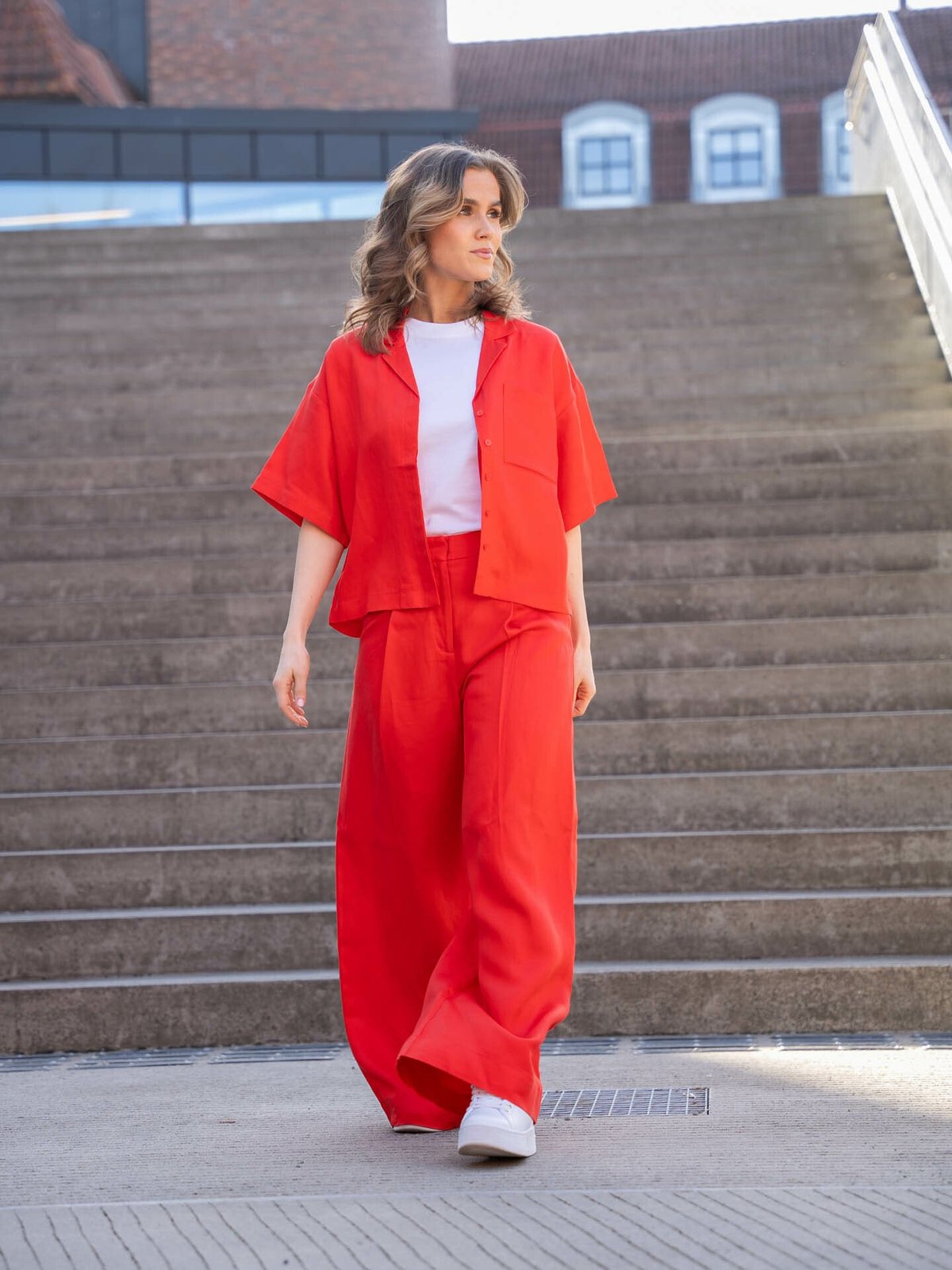 Selected Femme Lyra High Waist Wide Linen Pant Flame Scarlet