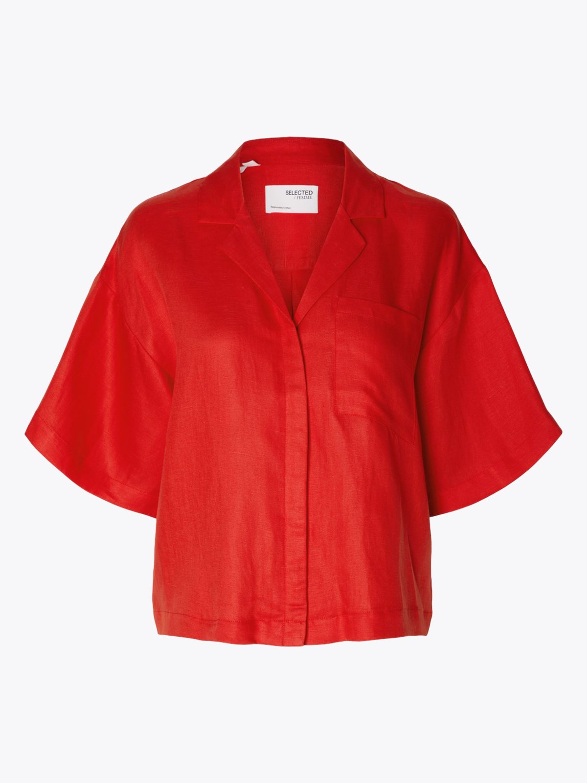 Selected Femme Lyra 2/4 Boxy Revers Linen Shirt Rød