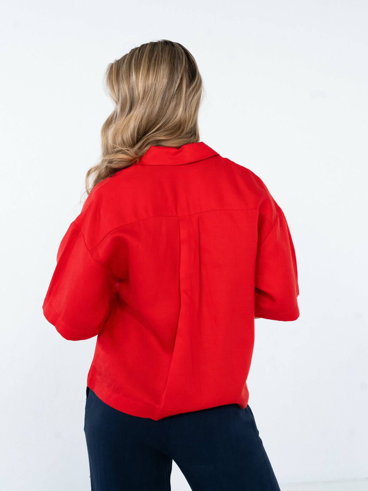 Selected Femme Lyra 2/4 Boxy Revers Linen Shirt Rød