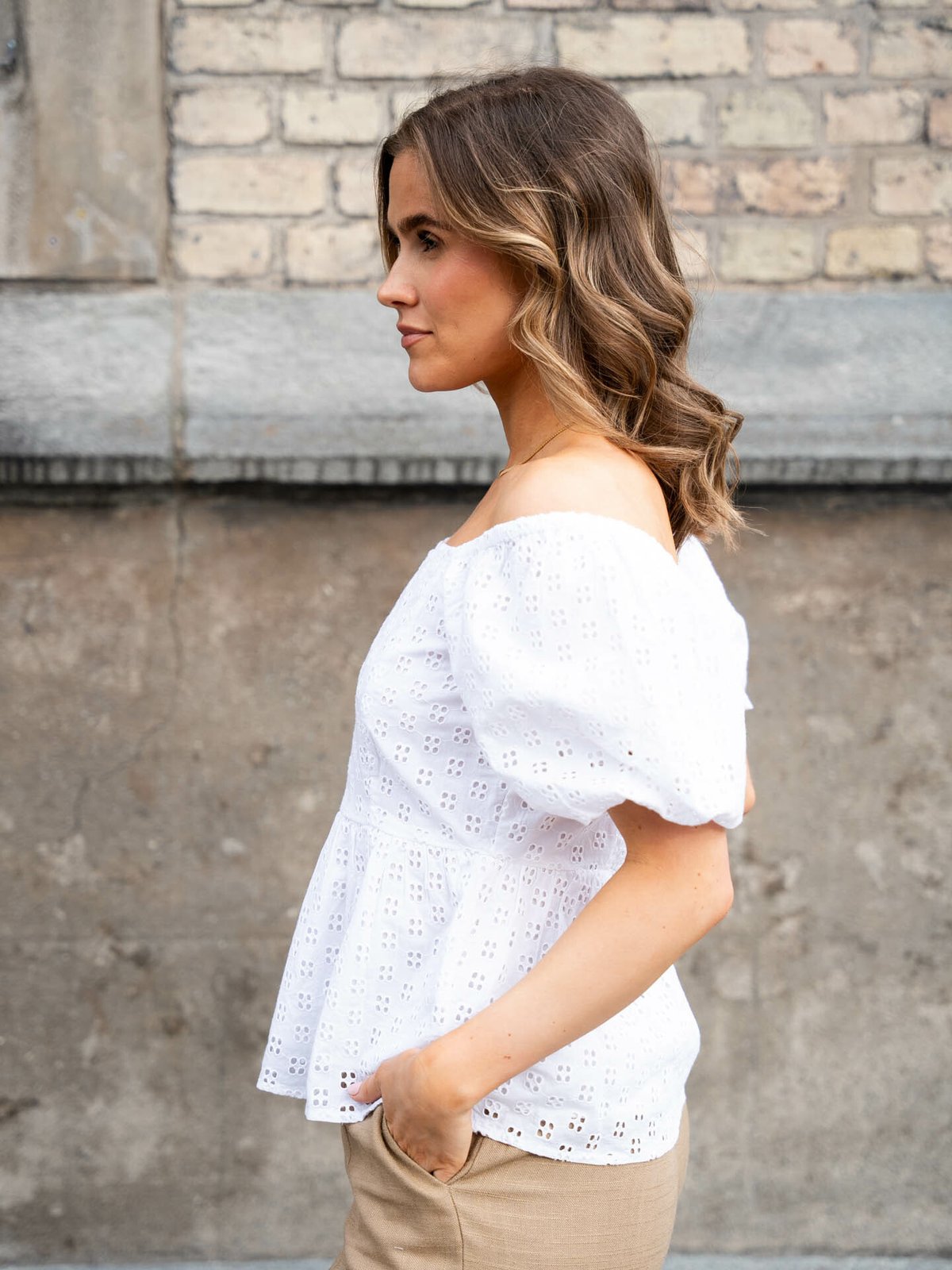 Selected Femme Anelli 3/4 On Off Shoulder Top Snow White