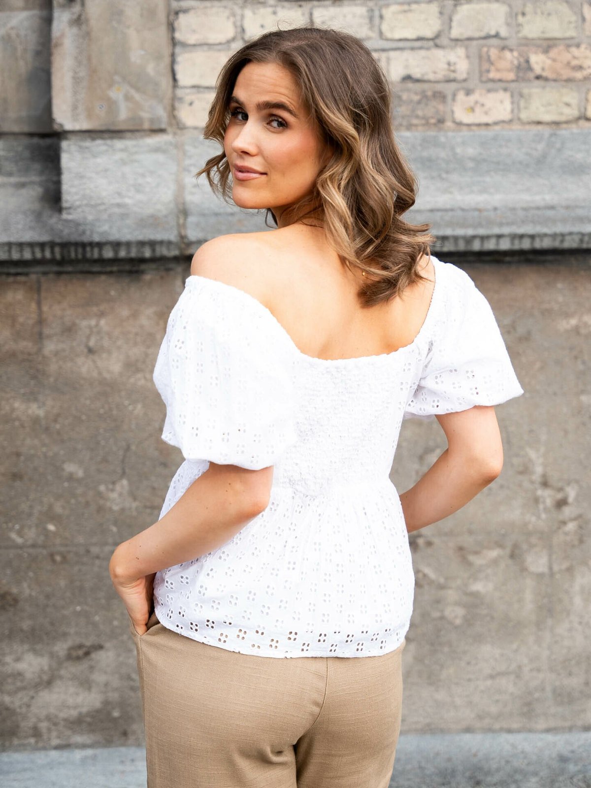Selected Femme Anelli 3/4 On Off Shoulder Top Snow White