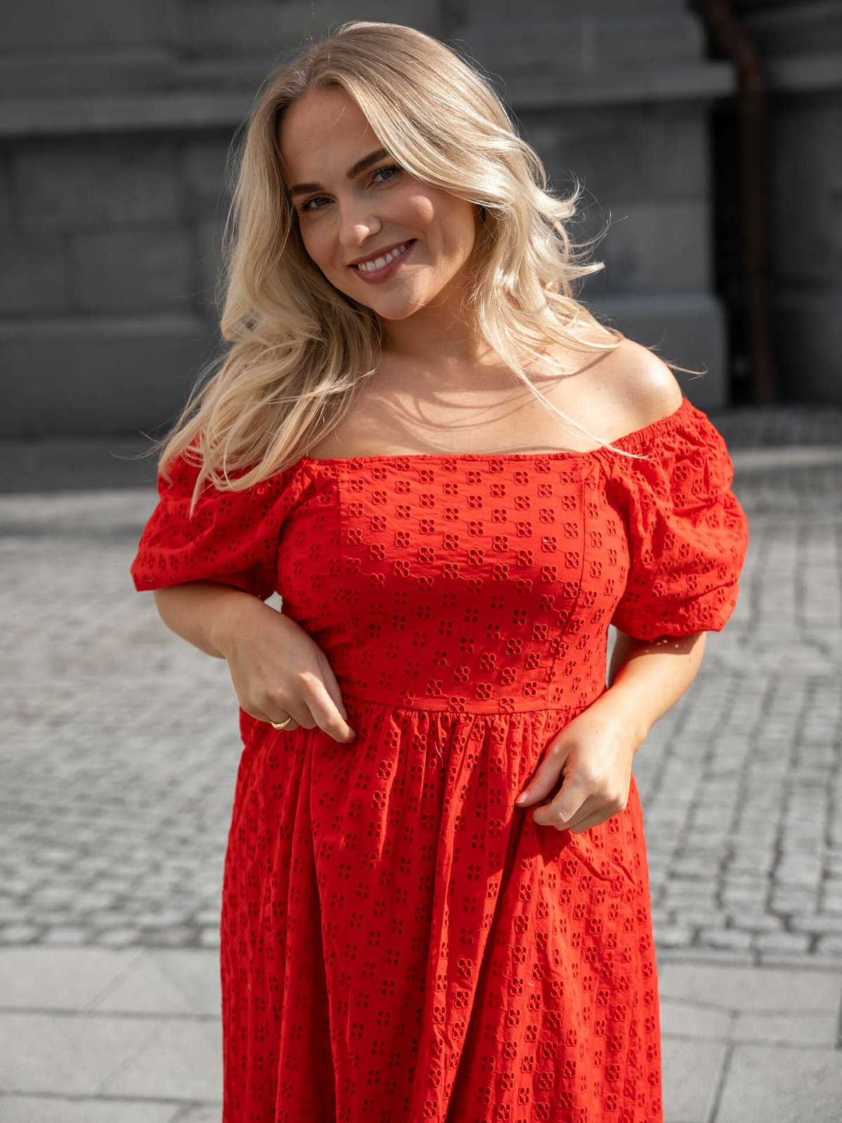 Selected Femme Anelli 3/4 On Off Ankle Dress Flame Scarlet