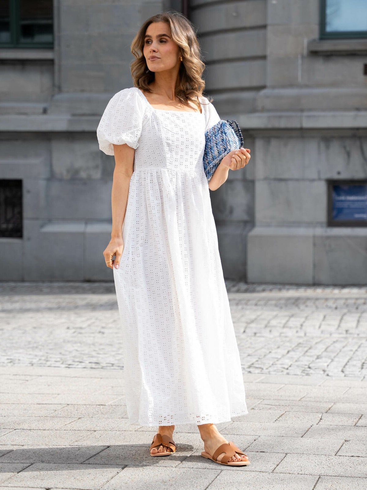 Selected Femme Anelli 3/4 On Off Ankle Dress Snow White