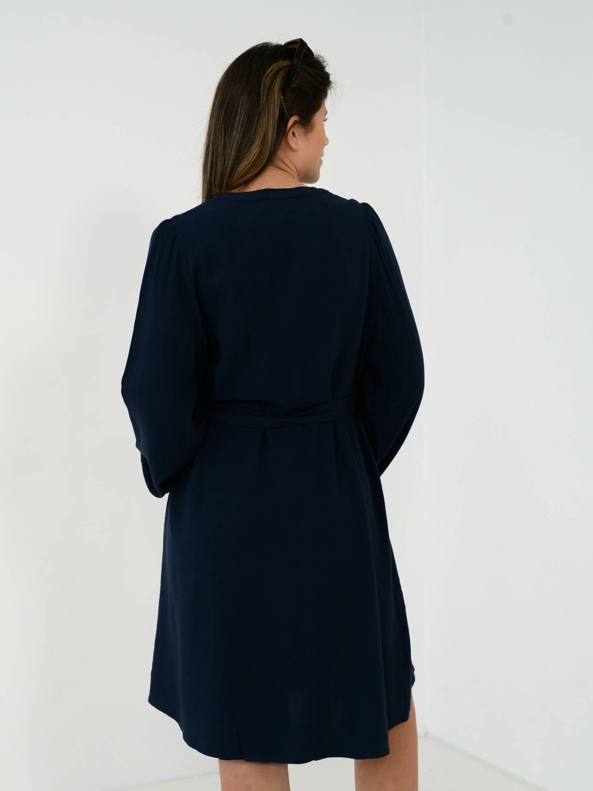 Selected Femme Viva Long Sleeve Short V-Neck Dress Dark Sapphire