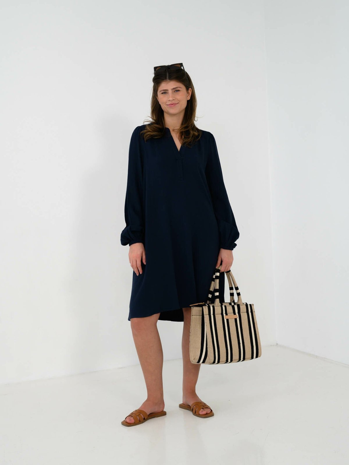 Selected Femme Viva Long Sleeve Short V-Neck Dress Dark Sapphire