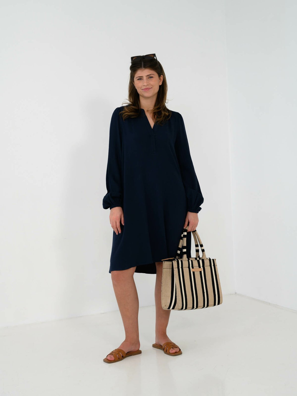 Selected Femme Viva Long Sleeve Short V-Neck Dress Dark Sapphire