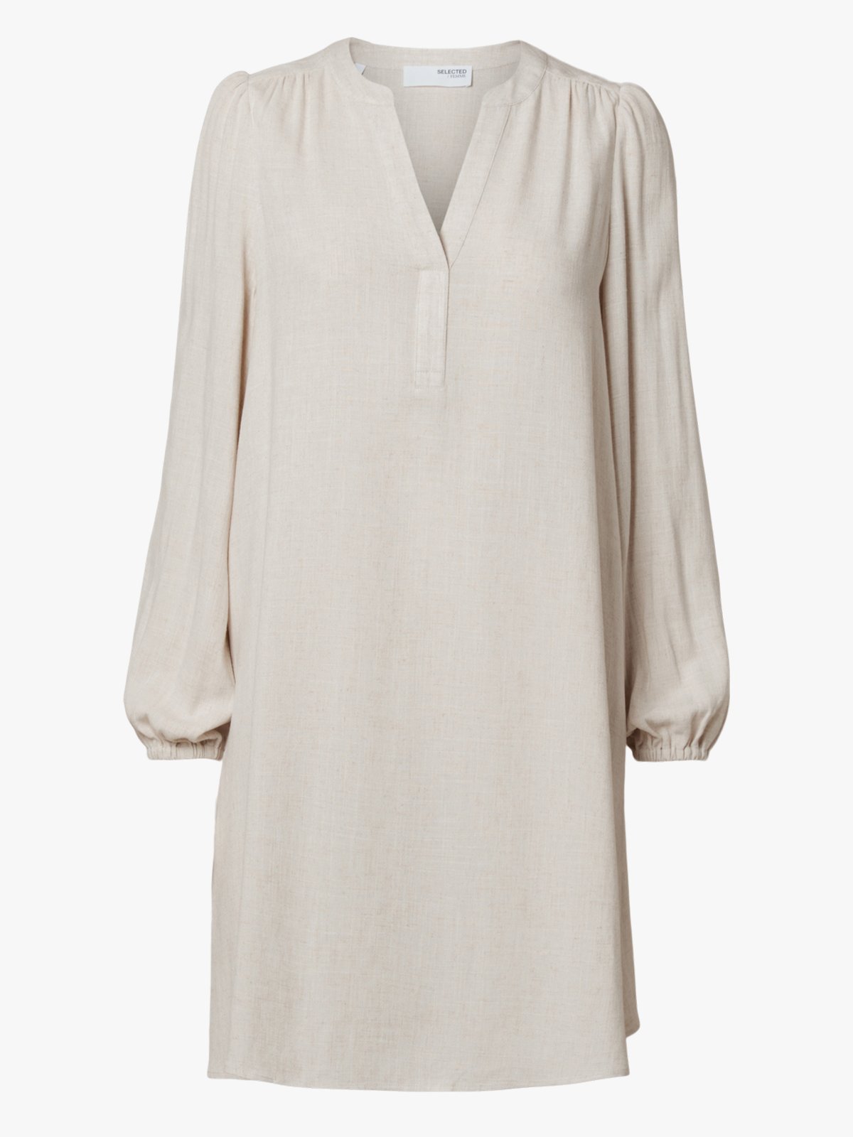 Selected Femme Viva Long Sleeve Short V-Neck Dress Sandshell
