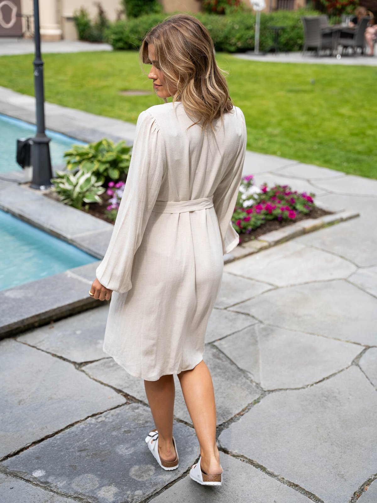 Selected Femme Viva Long Sleeve Short V-Neck Dress Sandshell