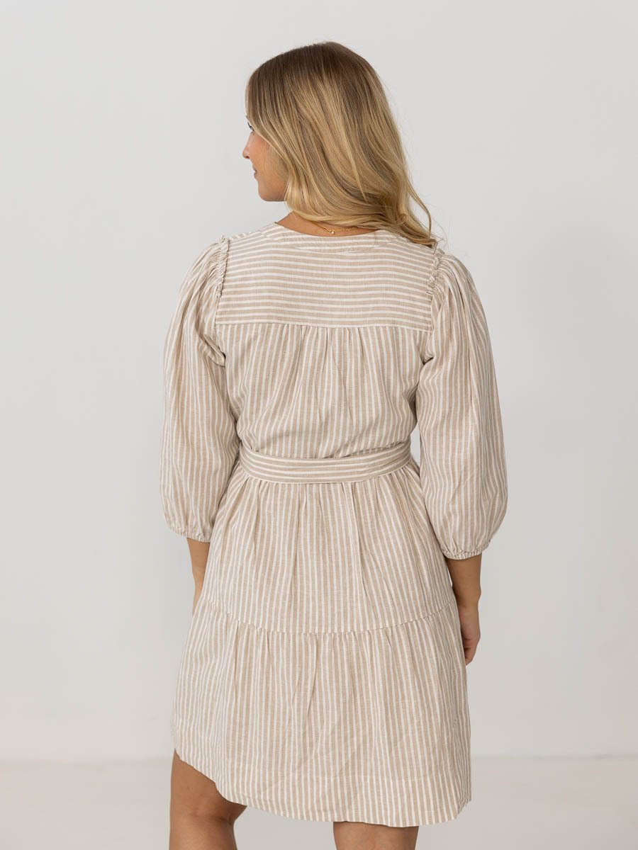Selected Femme Hillie Striped 3/4 Short Linen Dress Snow White / Stripes Humus