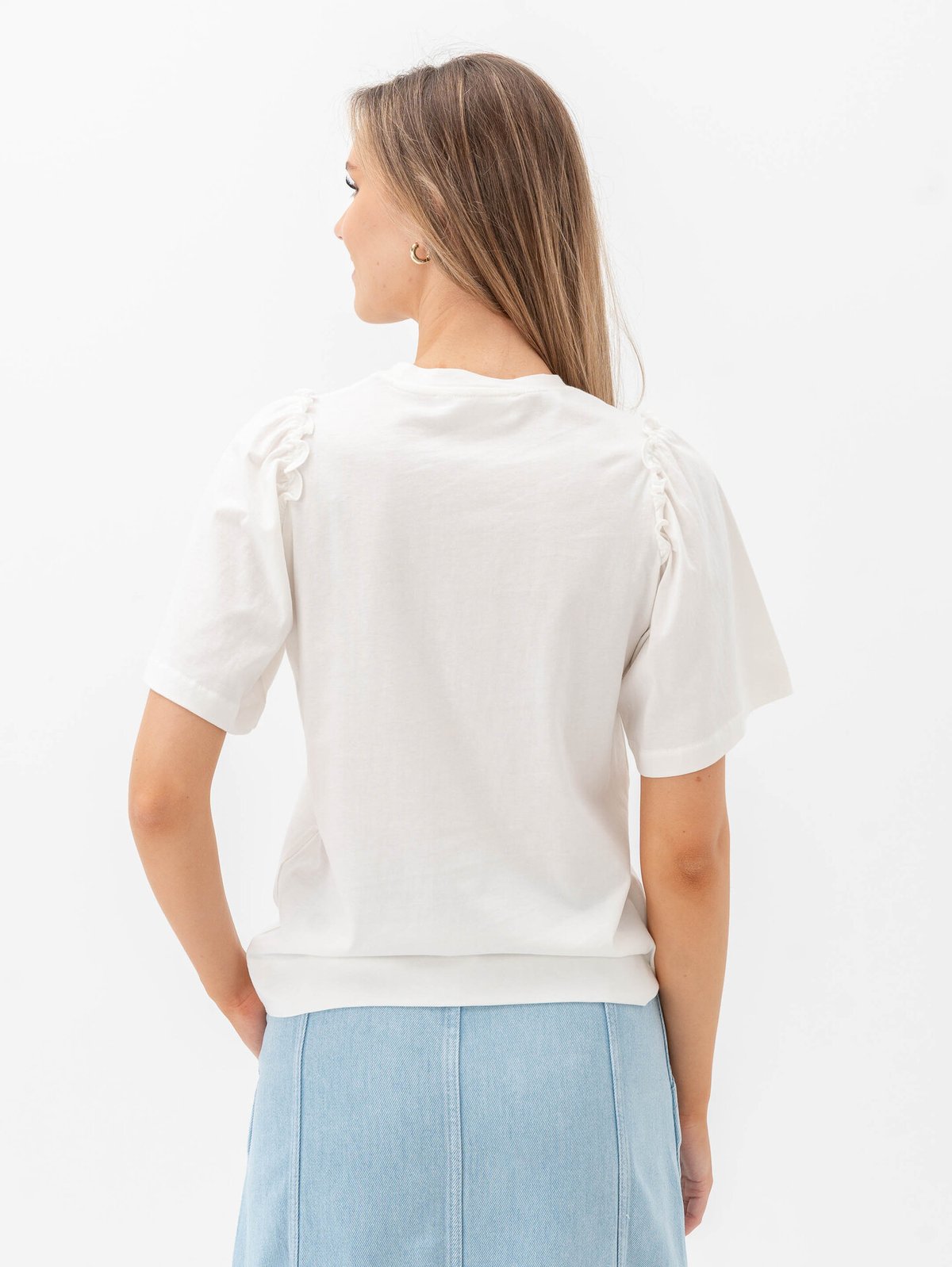Selected Femme Penelope 2/4 Ruffle Tee Snow White