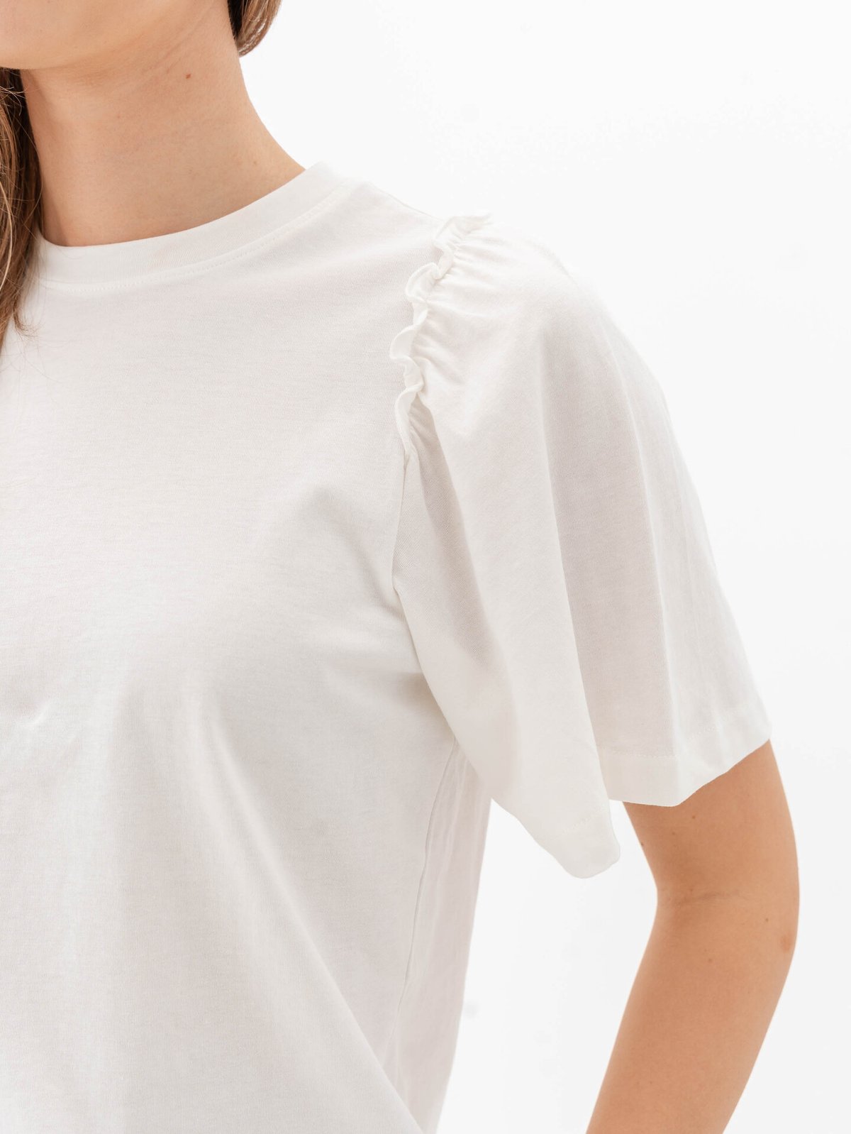 Selected Femme Penelope 2/4 Ruffle Tee Snow White