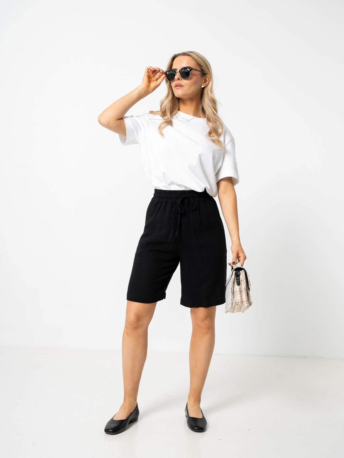 Selected Femme Viva Mid Waist Sun Shorts Black