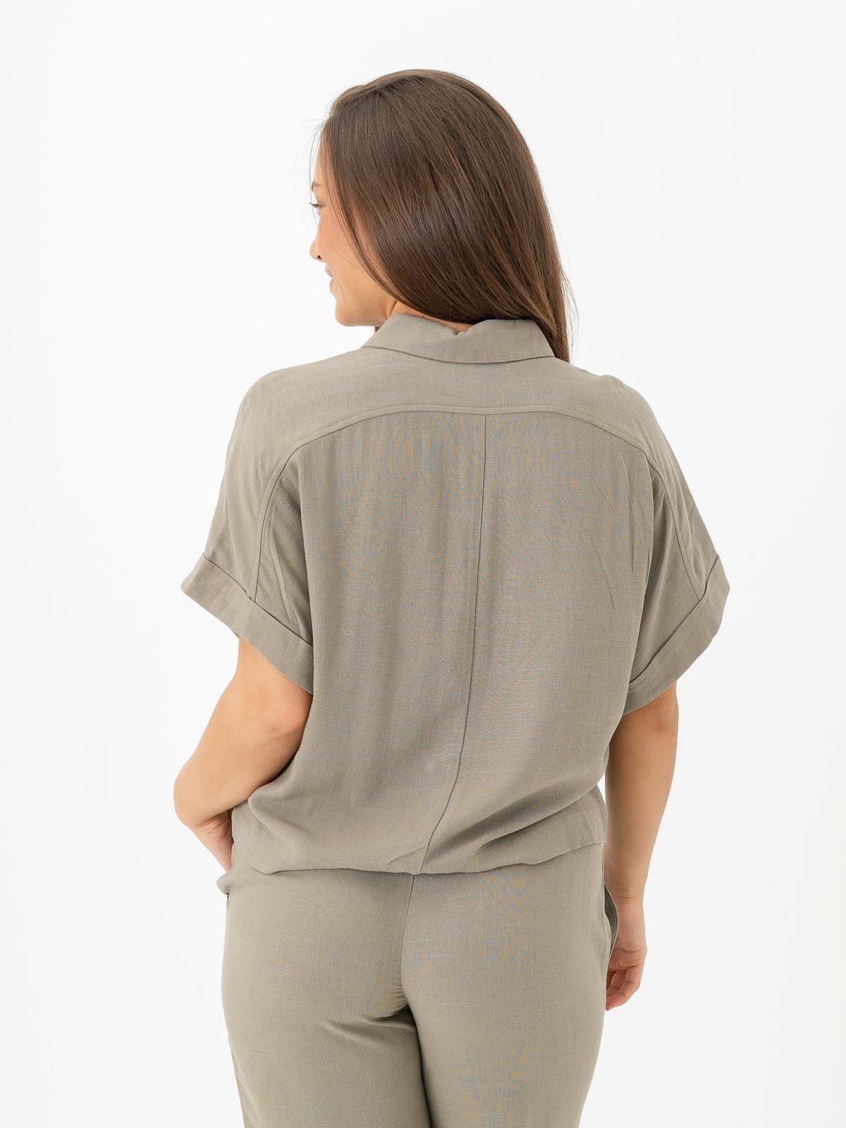 Selected Femme Viva Short Sleeve Cropped Sun Shirt Vetiver