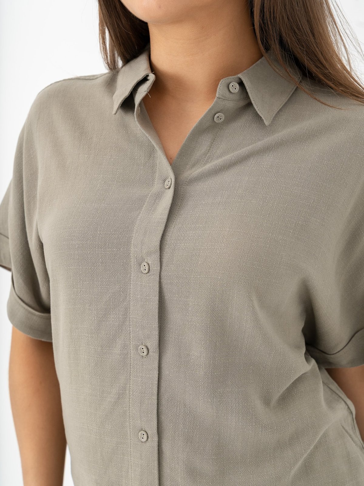 Selected Femme Viva Short Sleeve Cropped Sun Shirt Vetiver