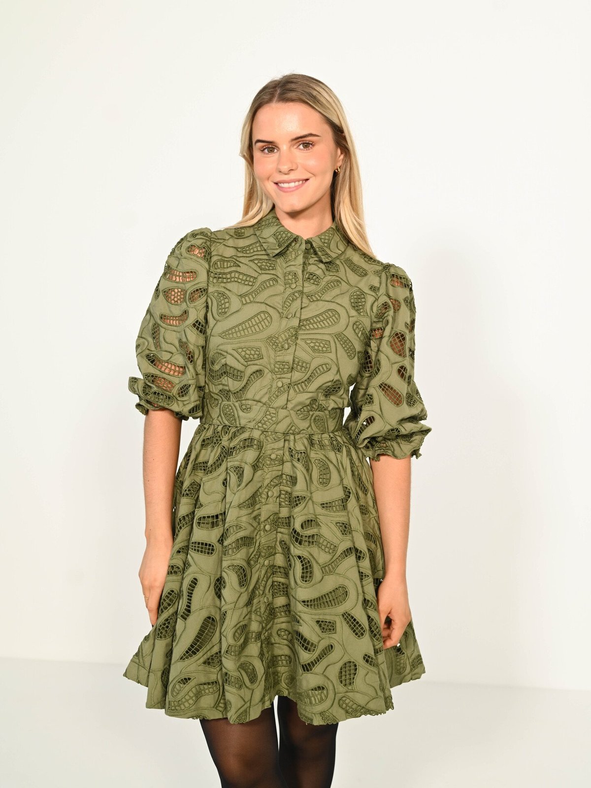 Selected Femme Allia 3/4 Short Shirt Broderi Dress Olivine