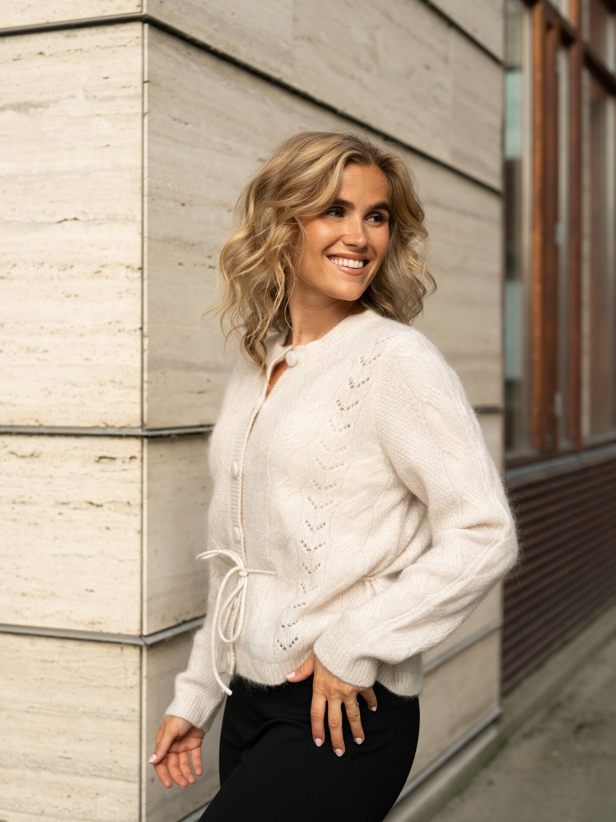 Selected Femme Vera Long Sleeve Knit Belt Cardigan Birch