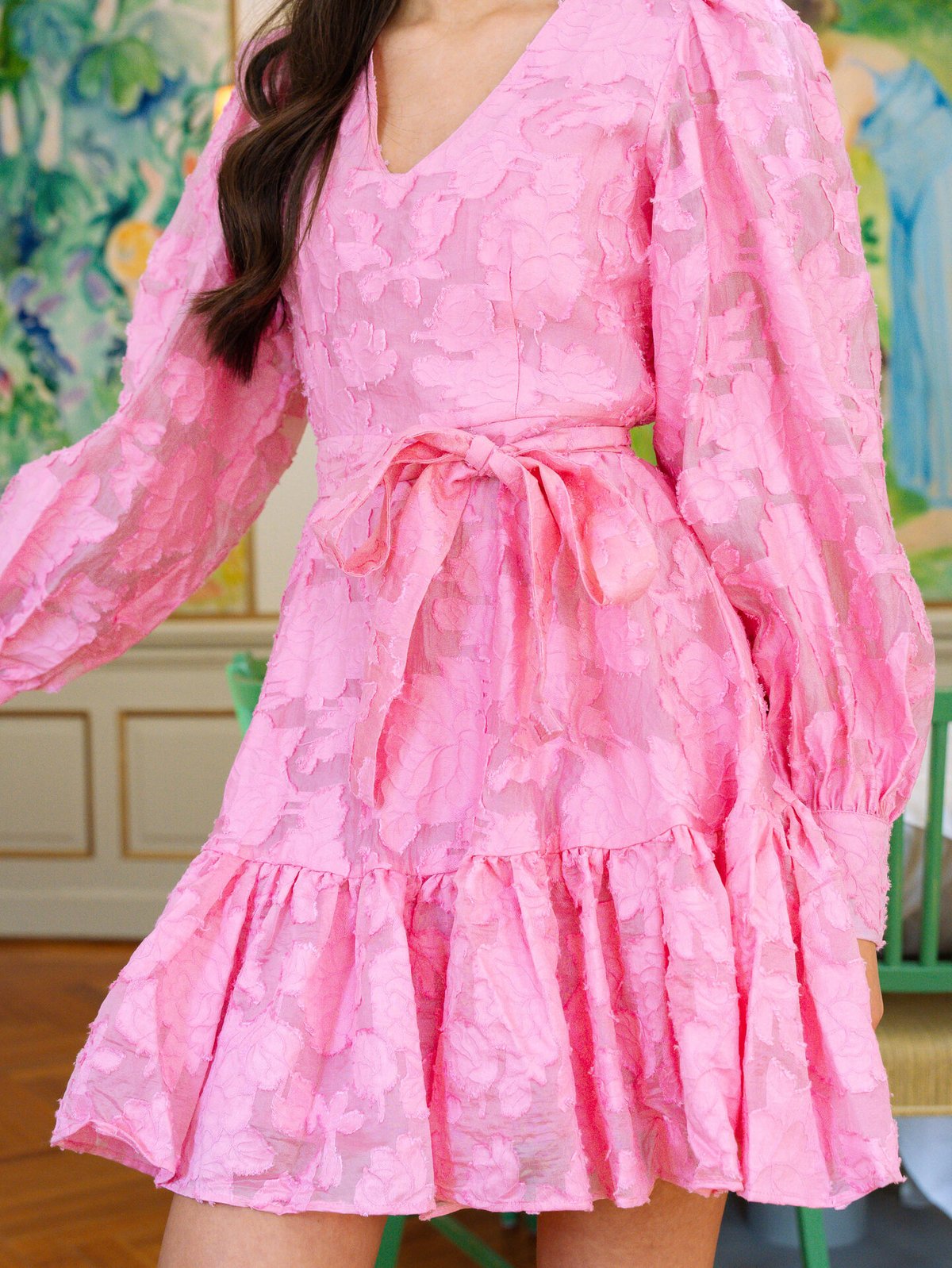 Selected Femme Calli-Sadie Long Sleeve Short V-Neck Dress Rosebloom