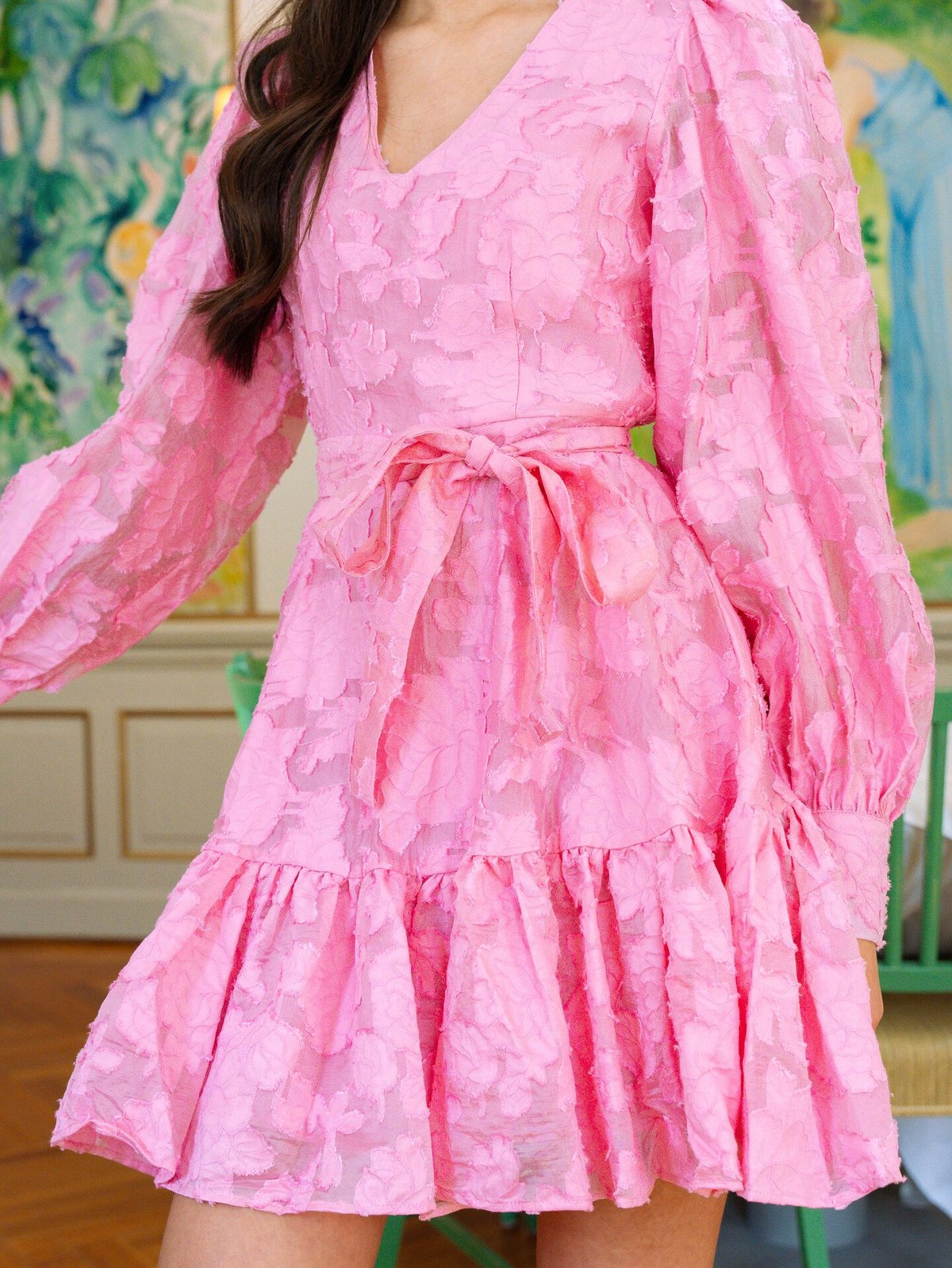 Selected Femme Calli-Sadie Long Sleeve Short V-Neck Dress Rosebloom