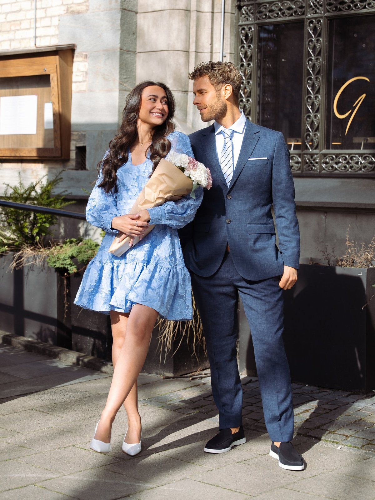 Selected Femme Calli-Sadie Long Sleeve Short V-Neck Dress Vista Blue