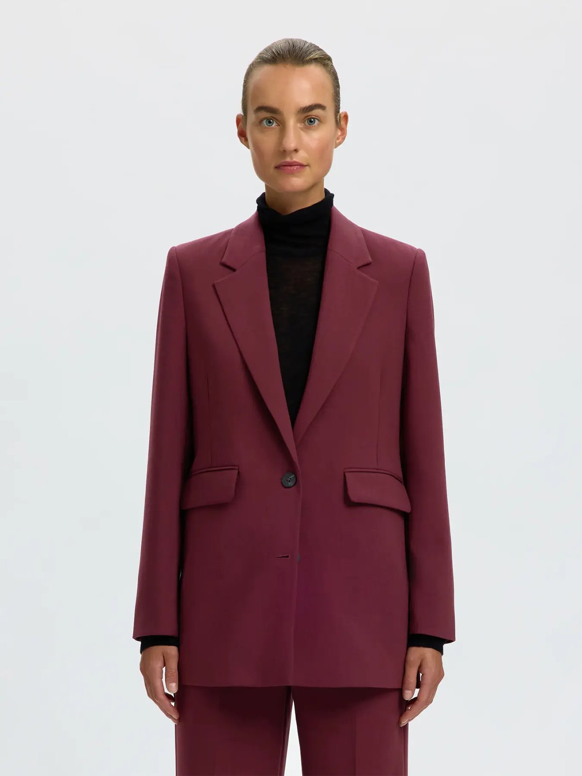 Selected Femme Rita Long Sleeve Relaxed Blazer Tawny Port Melange
