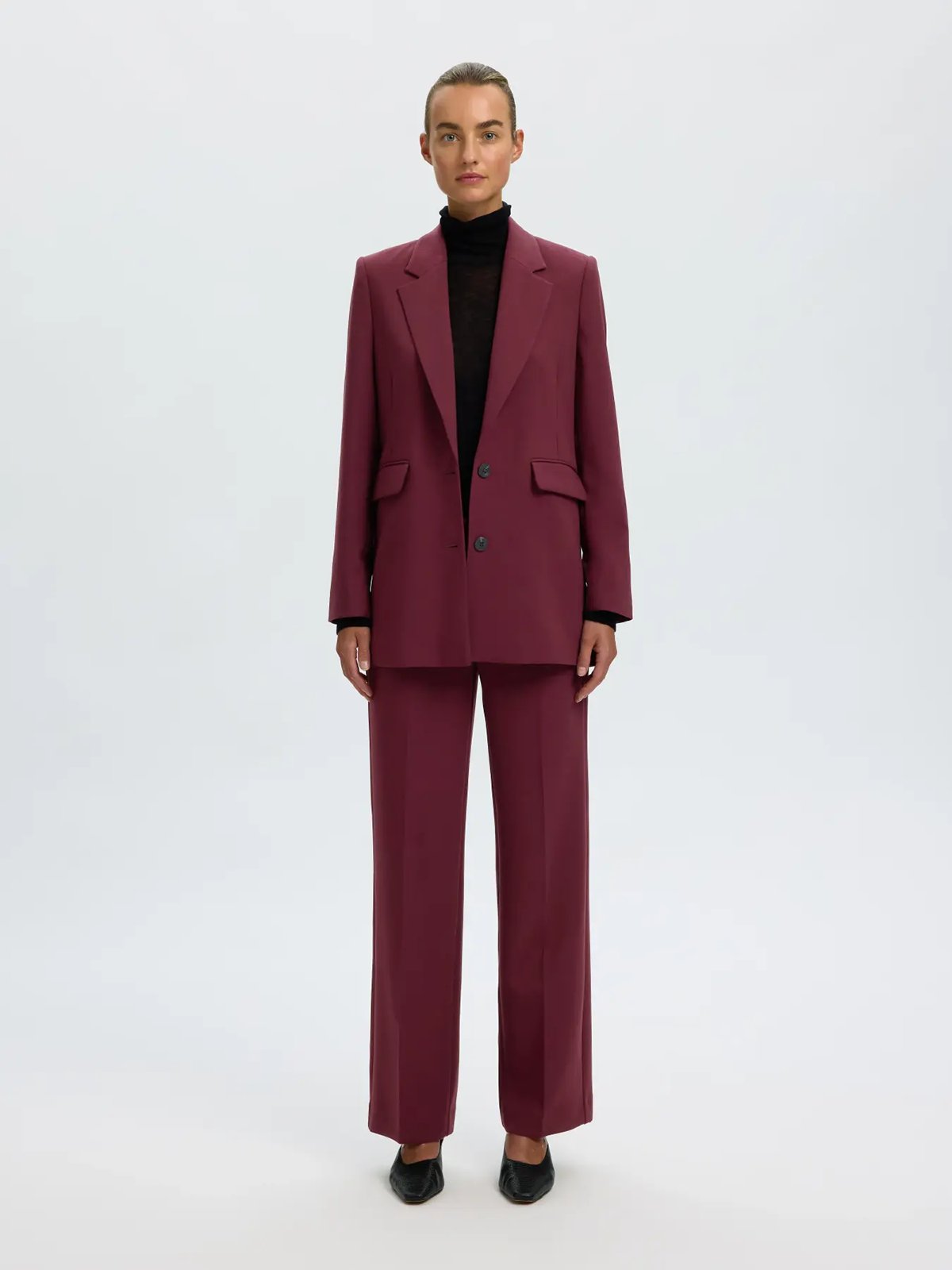 Selected Femme Rita Long Sleeve Relaxed Blazer Tawny Port Melange