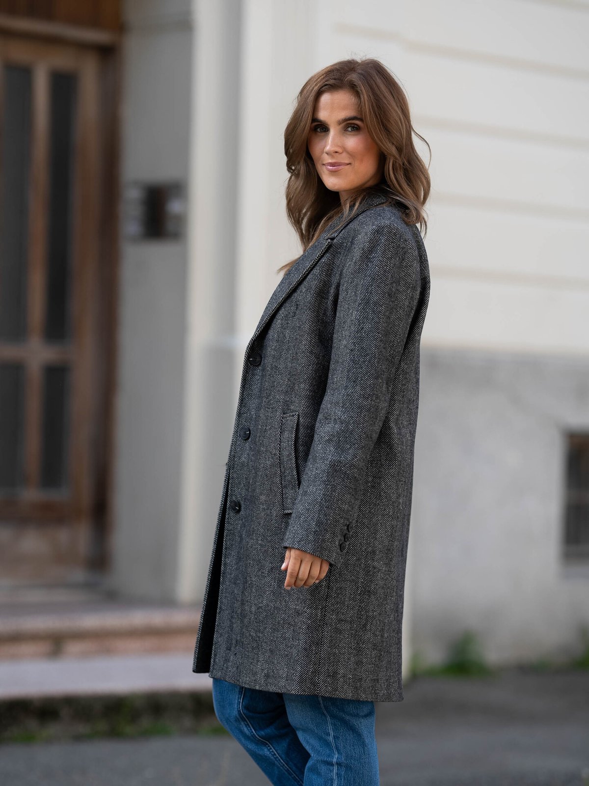 Selected Femme New Alma Wool Coat Black Herringbone