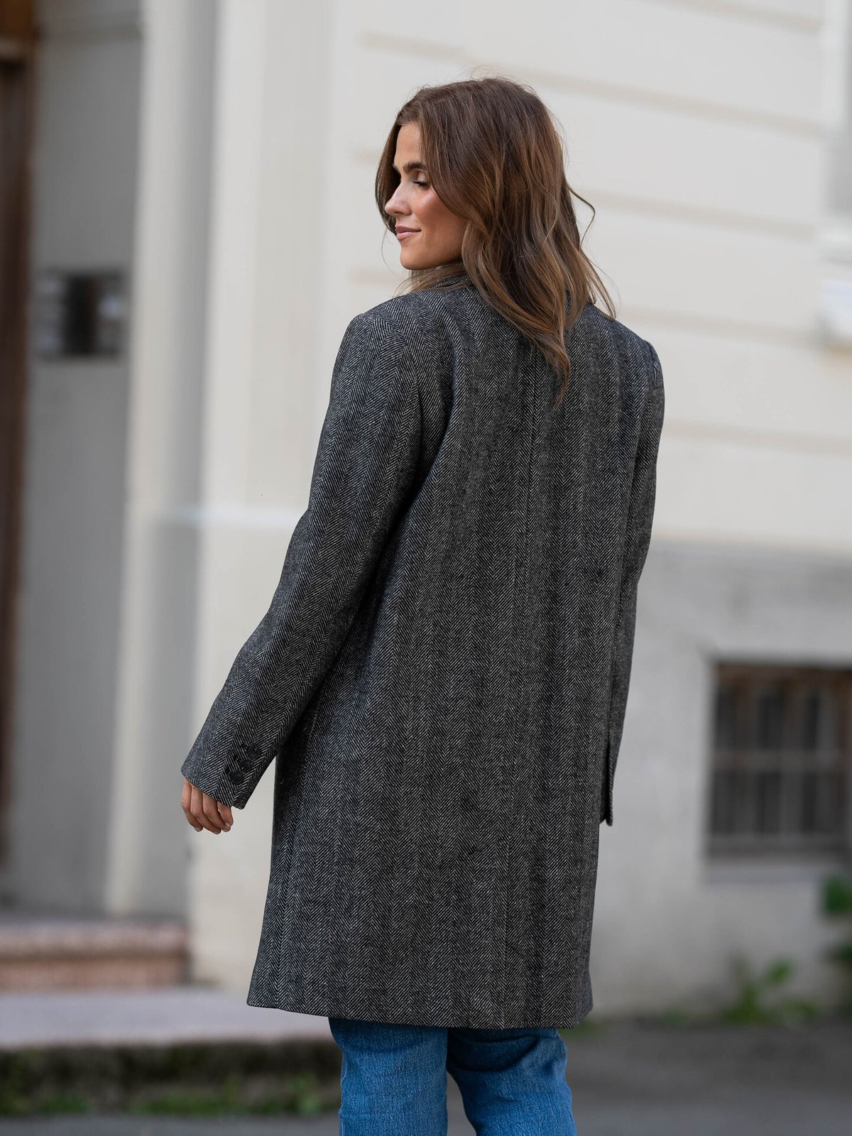 Selected Femme New Alma Wool Coat Black Herringbone
