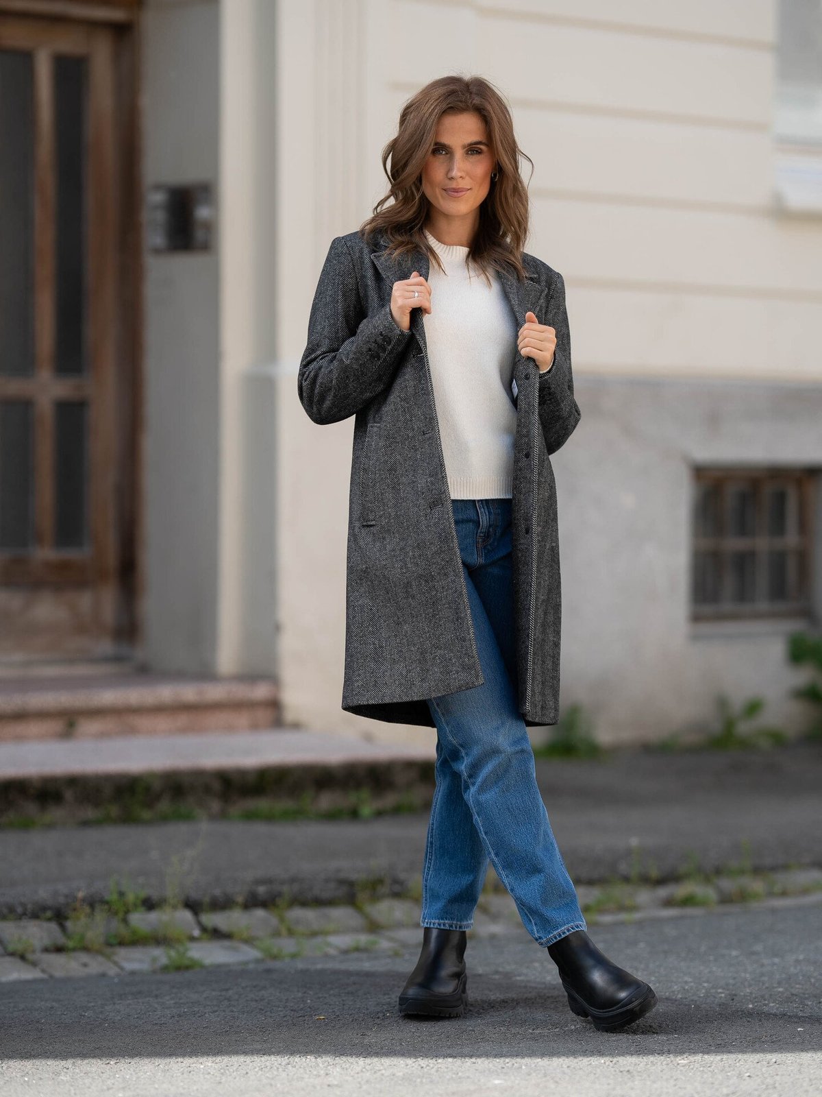 Selected Femme New Alma Wool Coat Black Herringbone