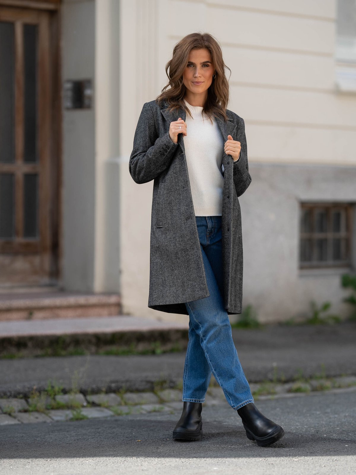 Selected Femme New Alma Wool Coat Black Herringbone