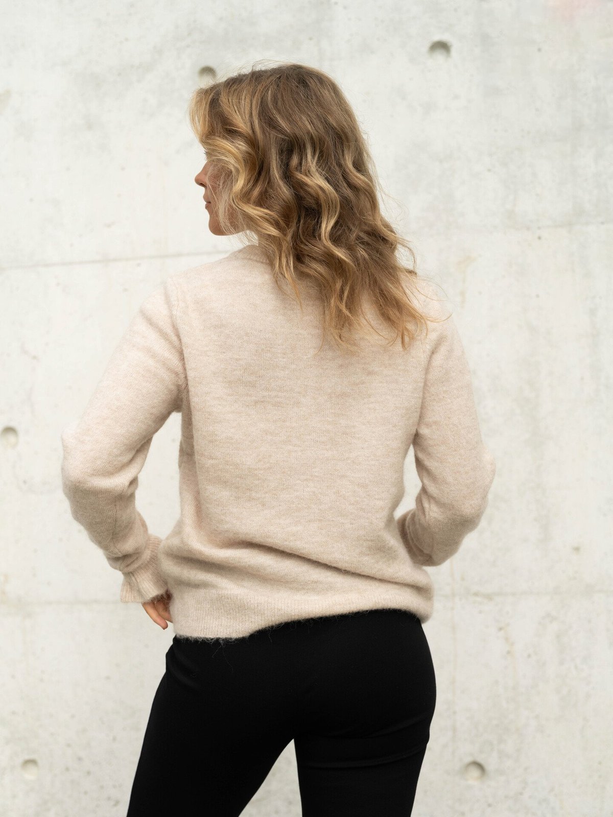 Selected Femme Lulu Long Sleeve Knit Frill Cuff O-Neck Birch Melange