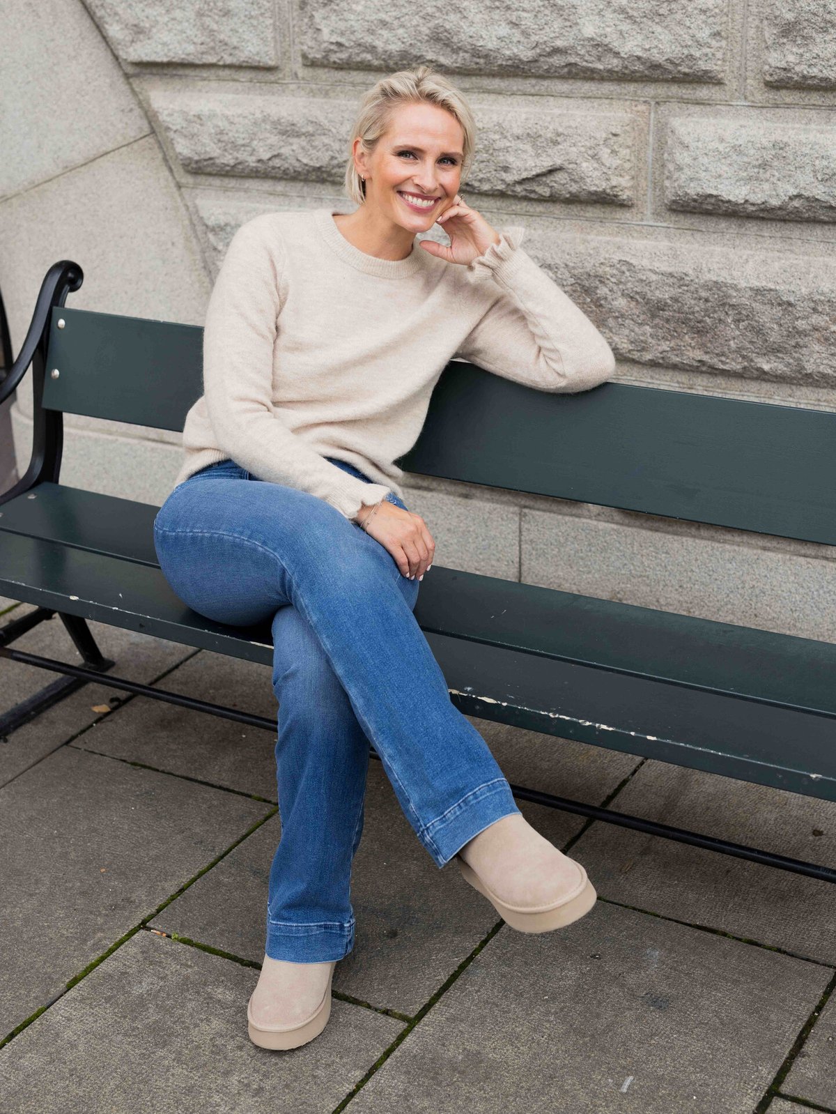 Selected Femme Lulu Long Sleeve Knit Frill Cuff O-Neck Birch Melange