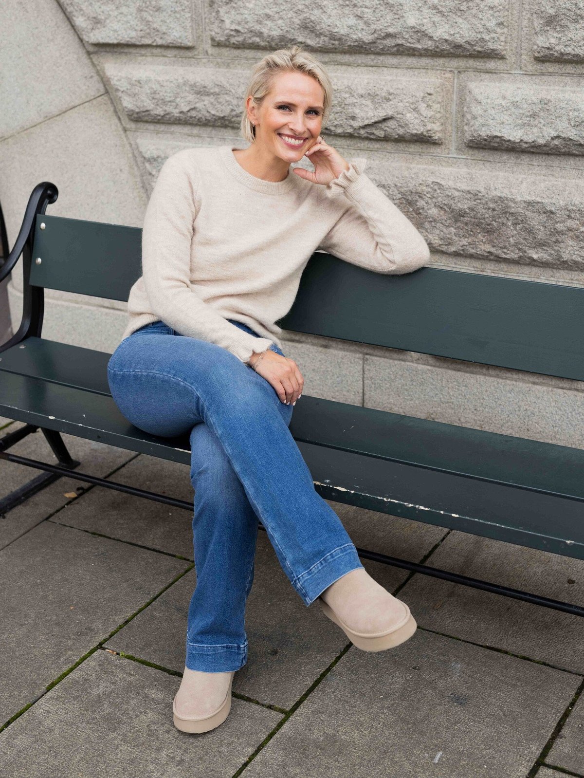 Selected Femme Lulu Long Sleeve Knit Frill Cuff O-Neck Birch Melange