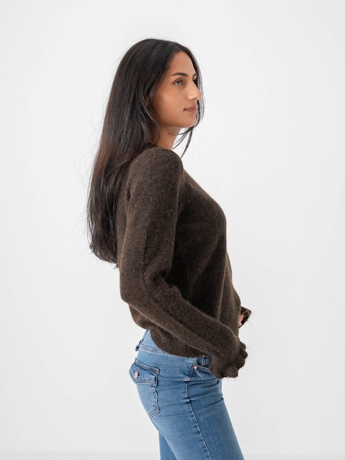 Selected Femme Lulu Long Sleeve Knit Frill Cuff O-Neck Delicioso Melange