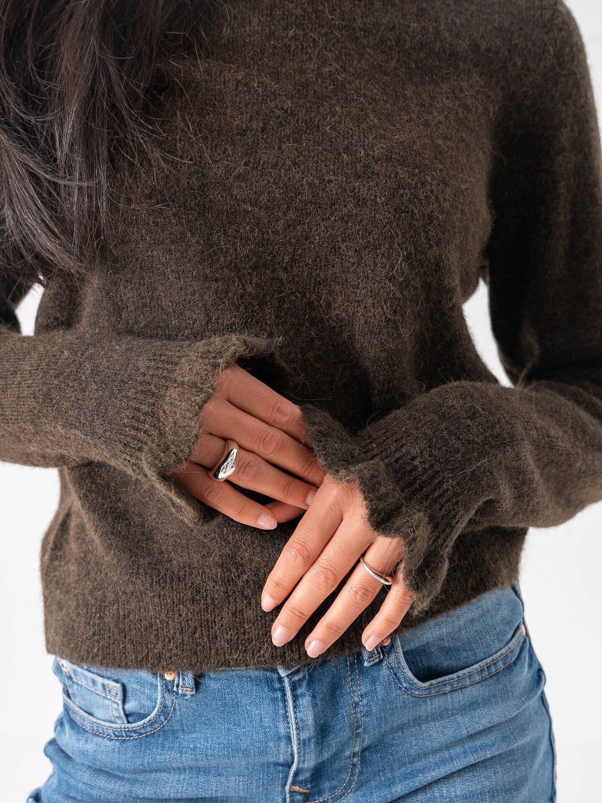 Selected Femme Lulu Long Sleeve Knit Frill Cuff O-Neck Delicioso Melange