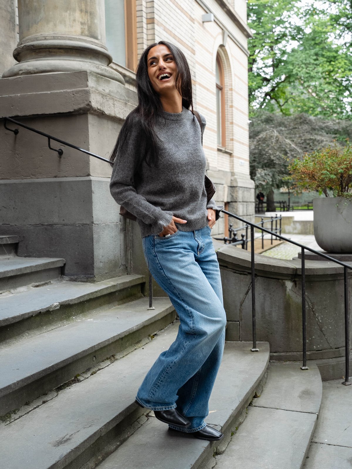 Selected Femme Lulu Long Sleeve Knit Frill Cuff O-Neck Medium Grey Melange