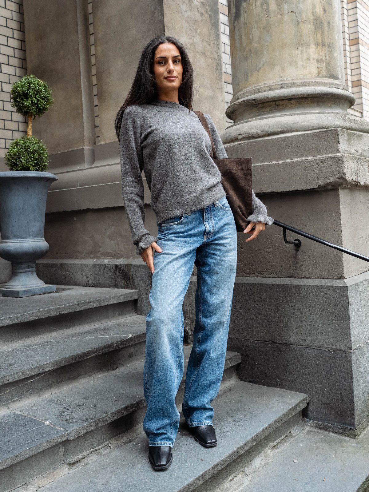 Selected Femme Lulu Long Sleeve Knit Frill Cuff O-Neck Medium Grey Melange