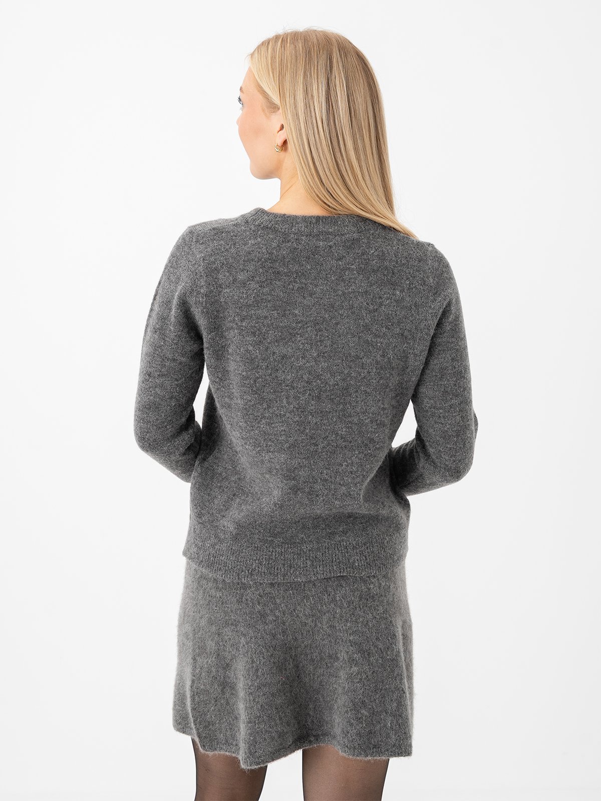 Selected Femme Lulu Long Sleeve Knit Frill Cuff O-Neck Medium Grey Melange