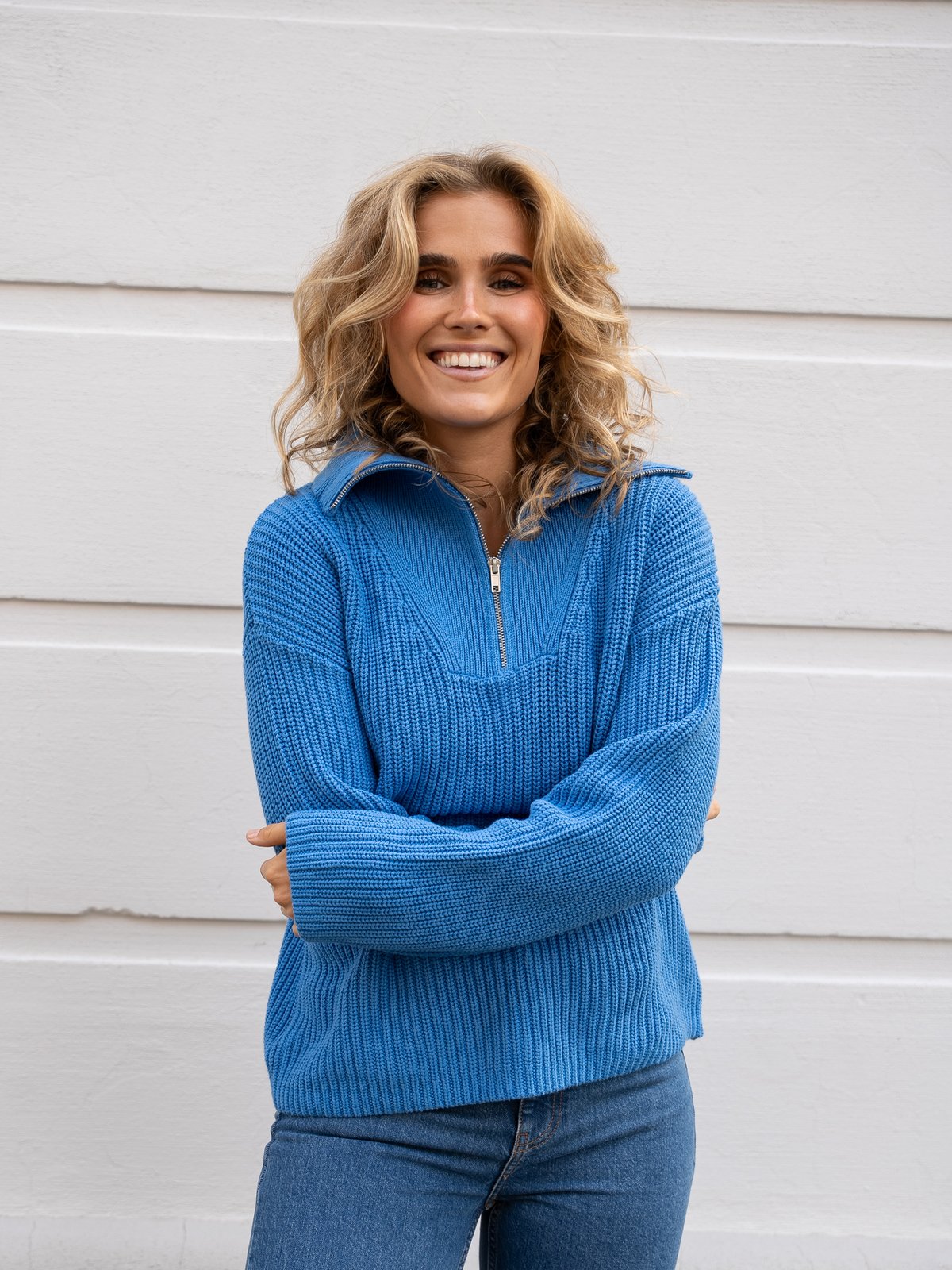 Selected Femme Bloomie Long Sleeve Knit Half Zip Sonic