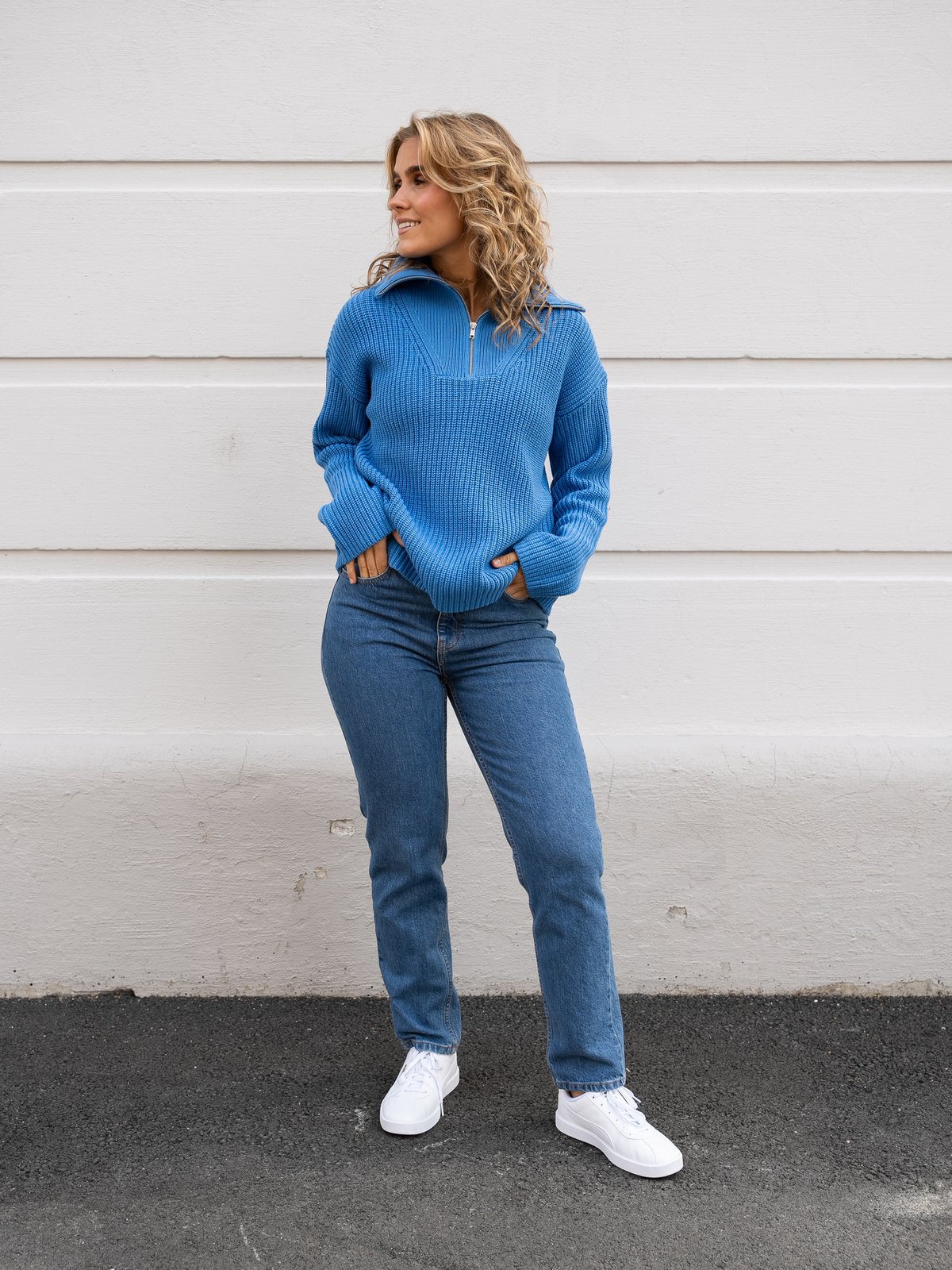 Selected Femme Bloomie Long Sleeve Knit Half Zip Sonic