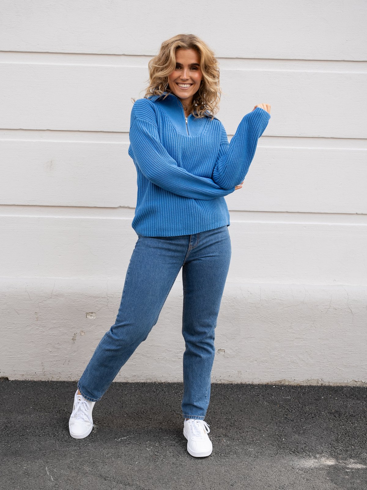 Selected Femme Bloomie Long Sleeve Knit Half Zip Sonic