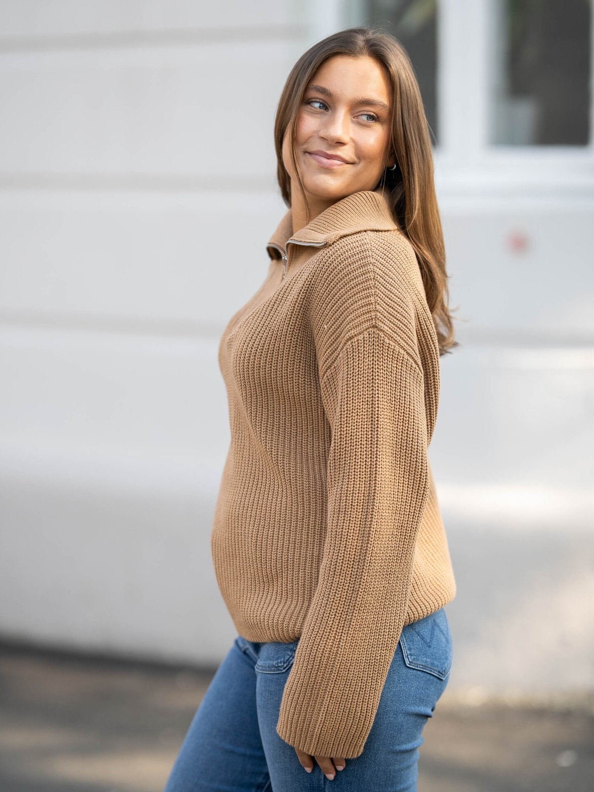 Selected Femme Bloomie Long Sleeve Knit Half Zip Tobacco