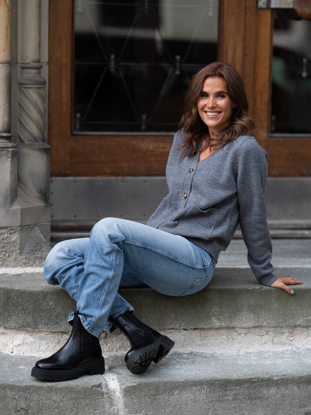 Selected Femme Ana Long Sleeve Knit Cardigan Medium Grey Melange