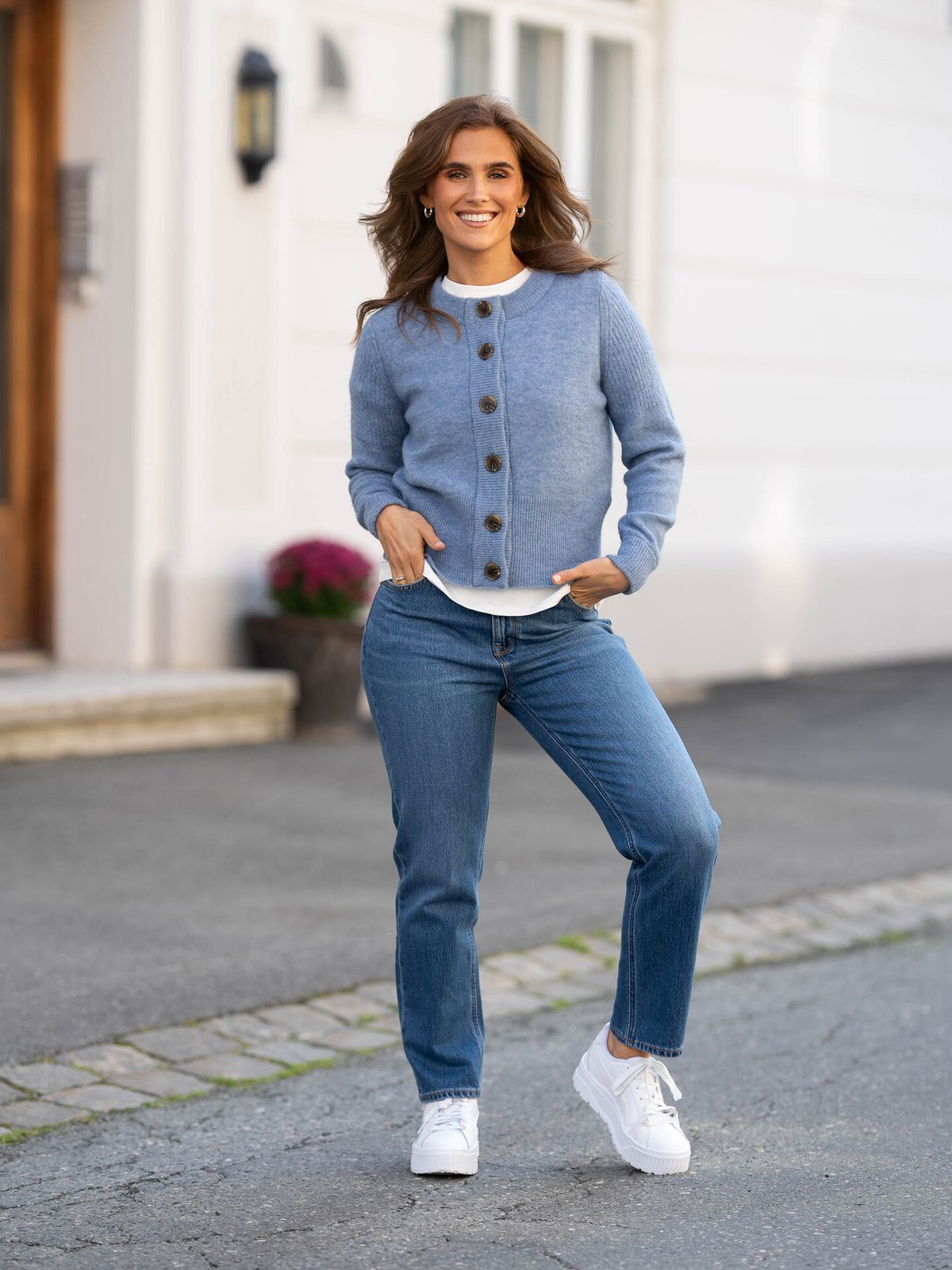 Selected Femme Sia Ras Long Sleeve Knit Cardigan Blå