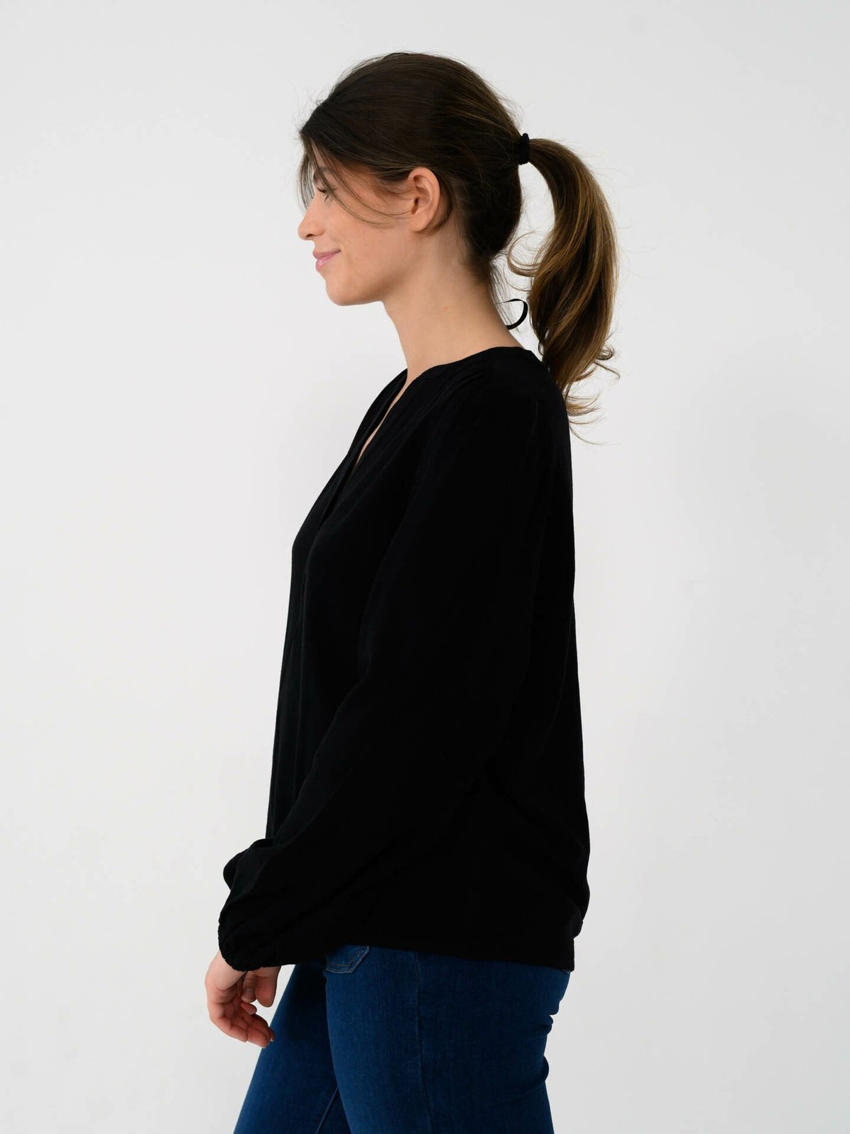 Selected Femme Viva Long Sleeve V-Neck Top Black