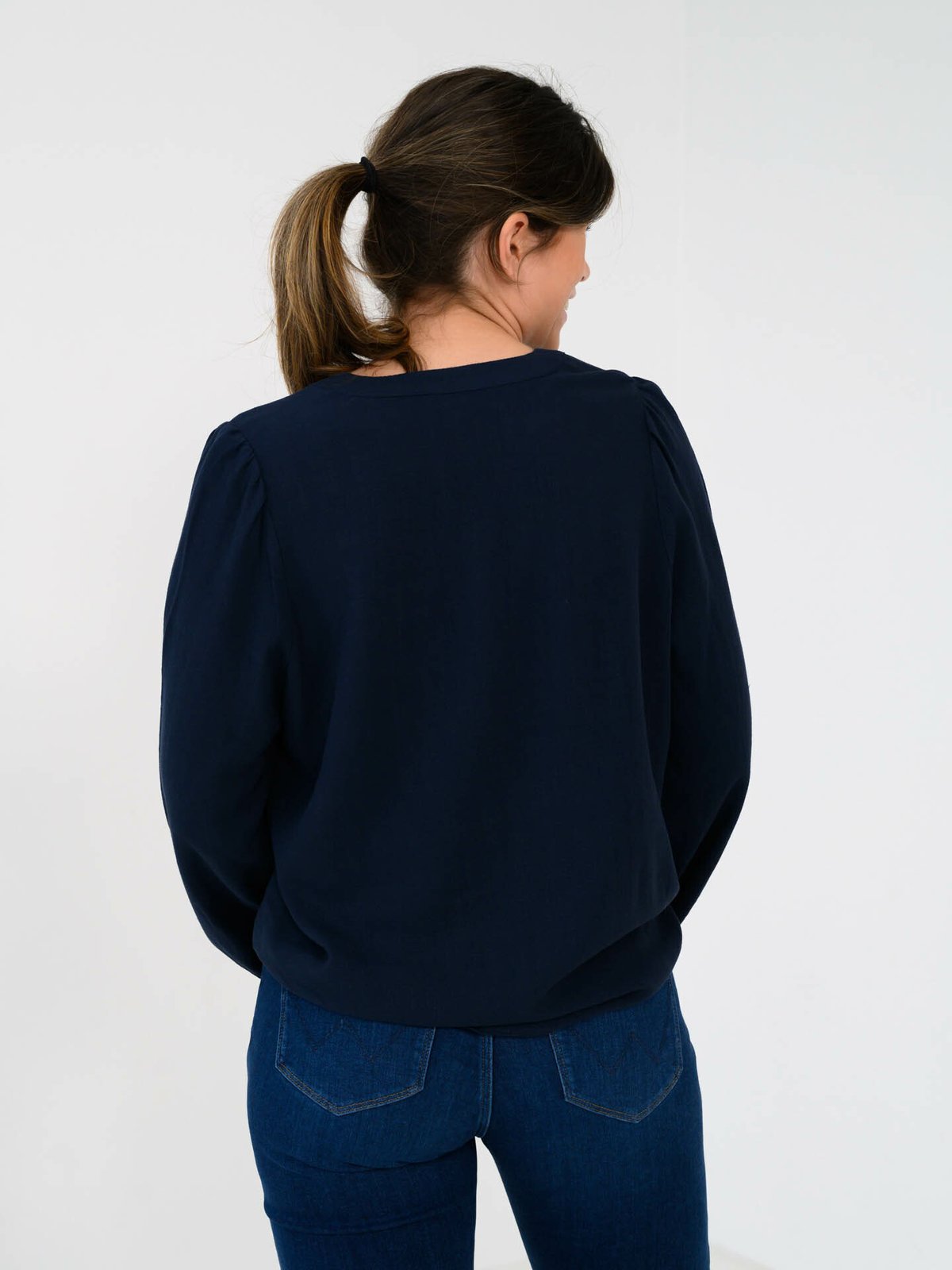 Selected Femme Viva Long Sleeve V-Neck Top Dark Sapphire